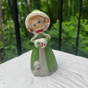 Vintage Jasco 1978 Merri-Bells Girl w/ Cat Porcelain Figurine Christmas Bell